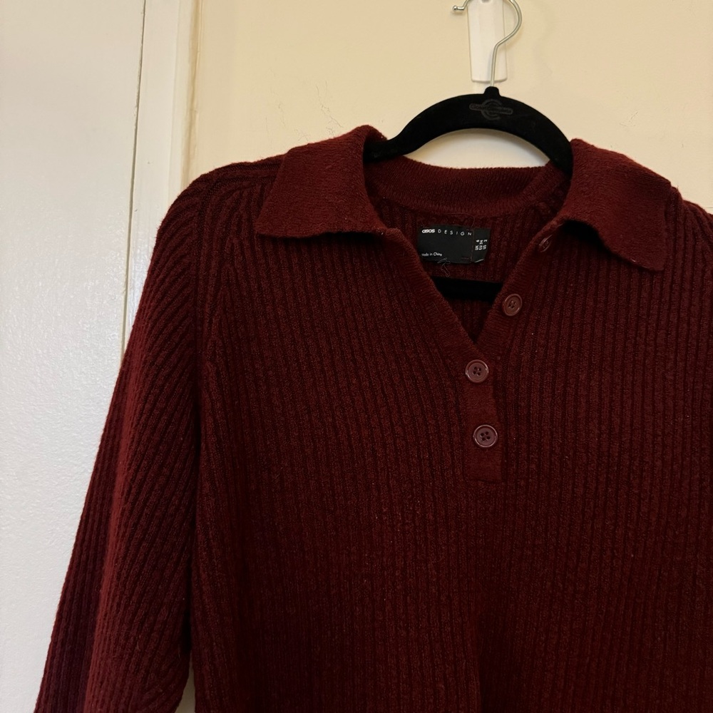 ❌ SOLD ❌ ASOS Design Burgundy Knit Collared Sweater - Picture 3 of 5